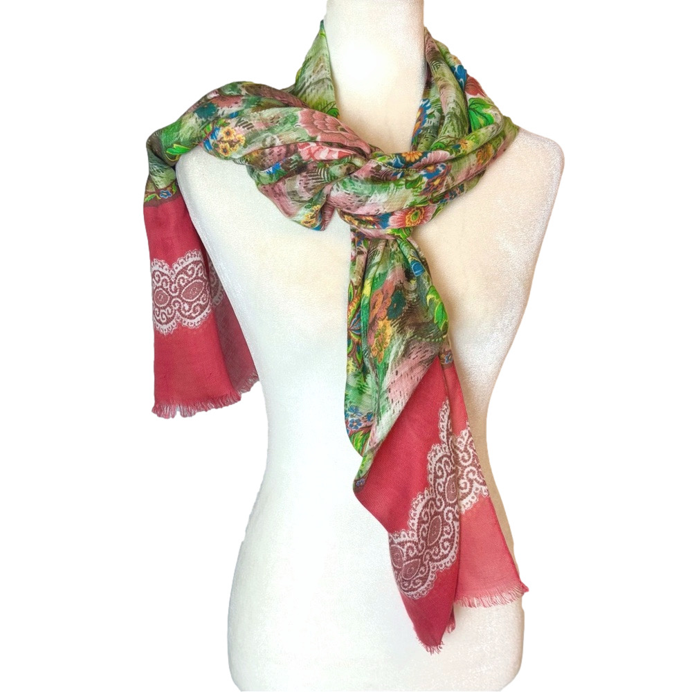 Multicolour plaid, floral and paisley scarf
